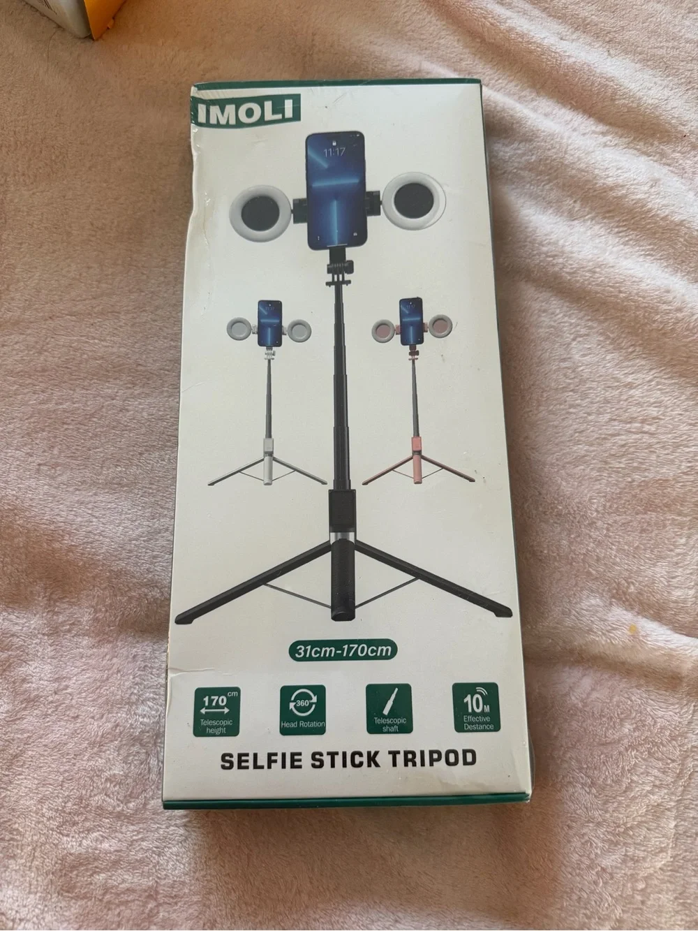 Black Selfie Stick Tripod with Dual LED Ring Lights